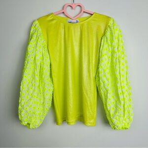 Margot Neon Yellow Blouse with Floral Sleeves Size XS